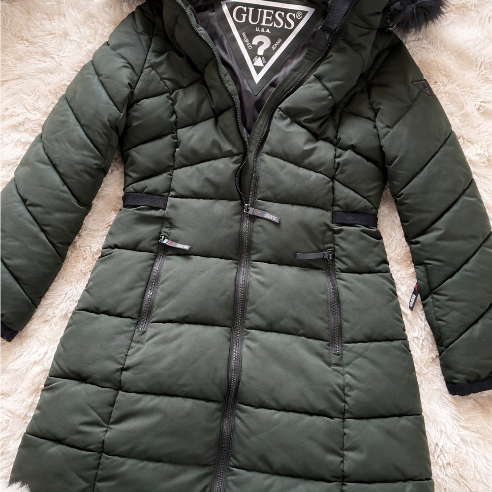GUESS Olive Quilted Puffer Coat